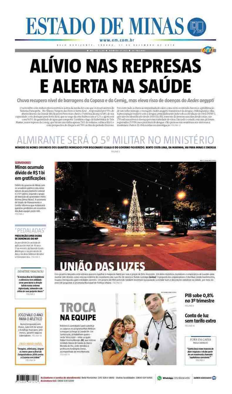 Confira a Capa do Jornal Estado de Minas do dia 01/12/2018(foto: Estado de Minas)