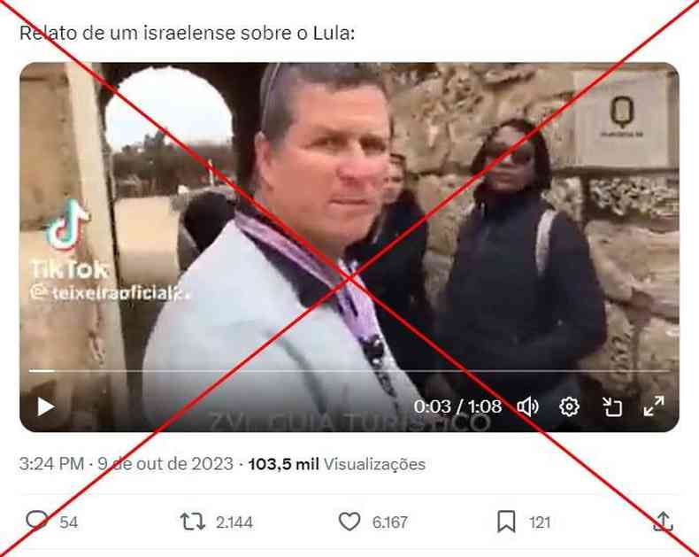 Captura de tela feita em 13 de outubro de 2023 de uma publicao no X