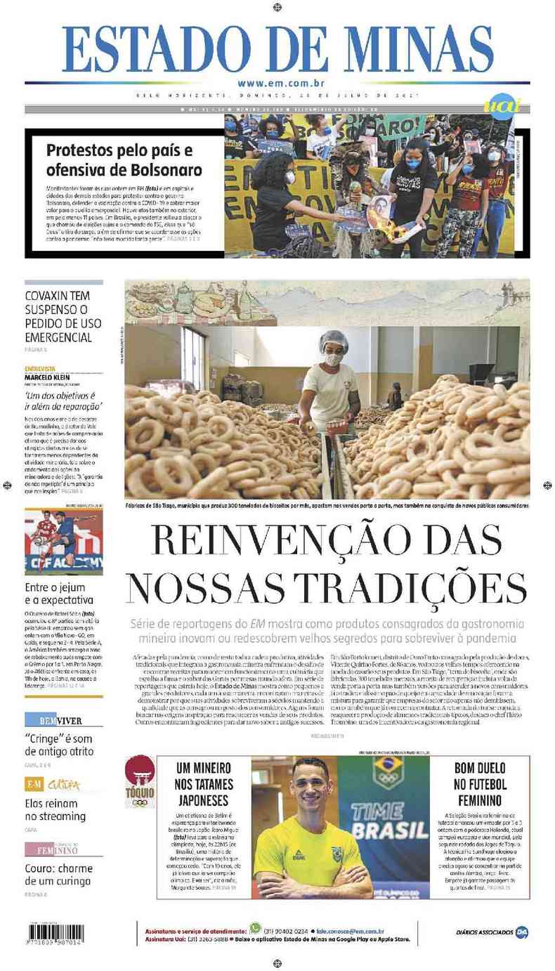 Confira a Capa do Jornal Estado de Minas do dia 25/07/2021(foto: Estado de Minas)