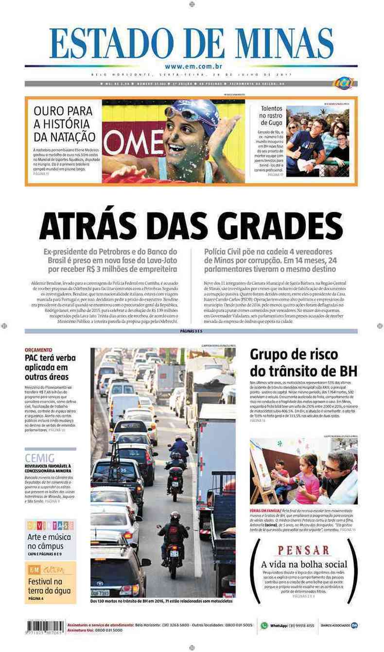 Confira a Capa do Jornal Estado de Minas do dia 28/07/2017