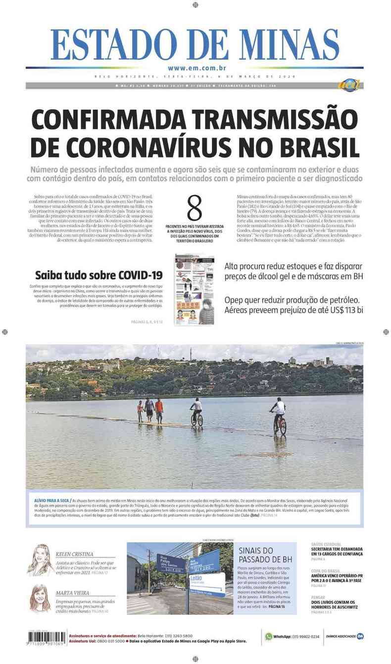 Confira a Capa do Jornal Estado de Minas do dia 06/03/2020(foto: Estado de Minas)