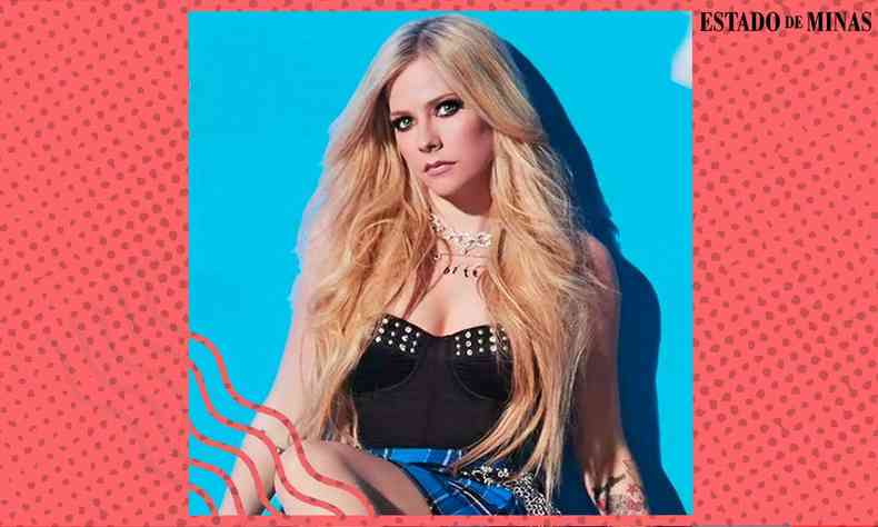 arte mostra a cantora Avril Lavigne cercada de uma moldura vermelha