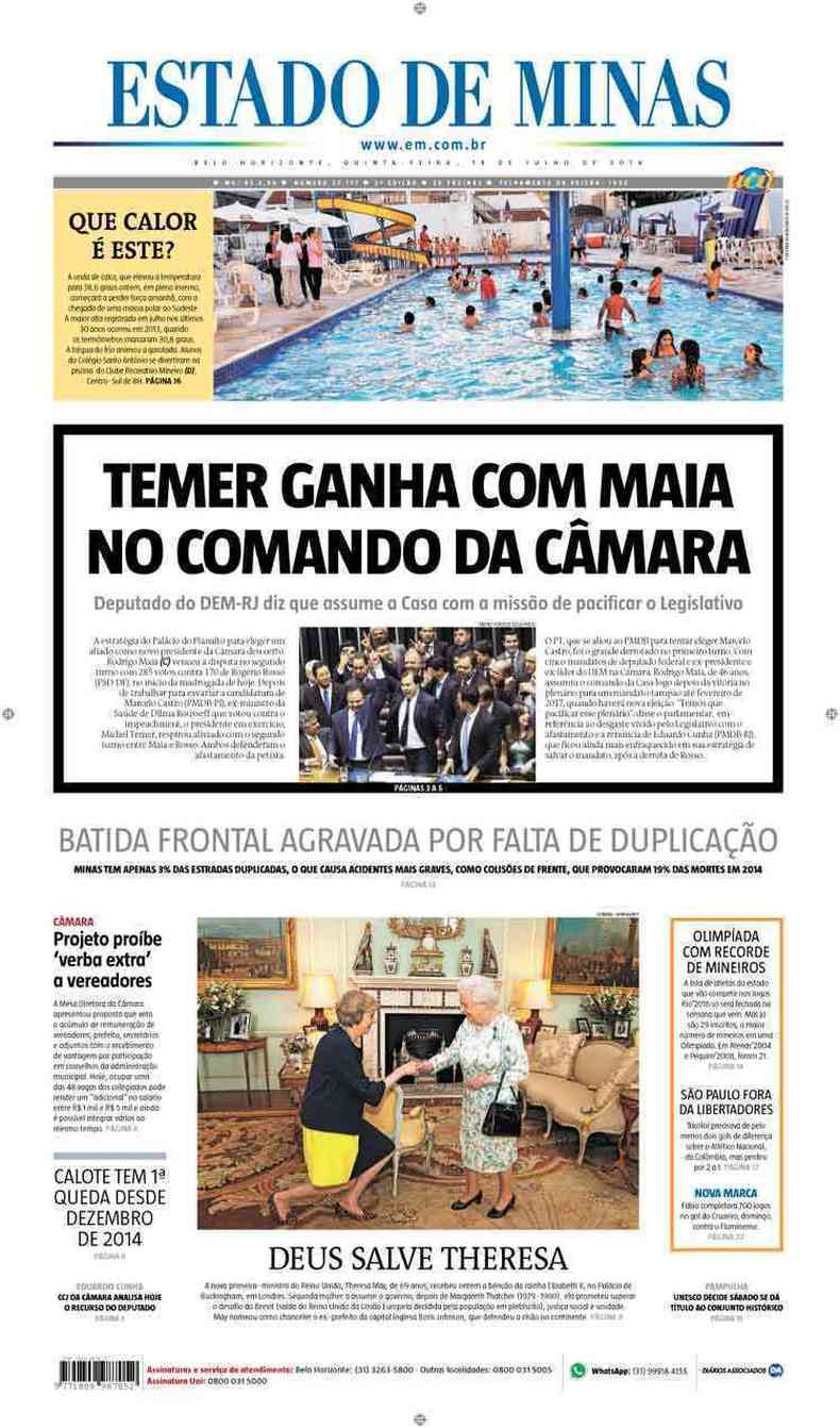 Confira a Capa do Jornal Estado de Minas do dia 14/07/2016