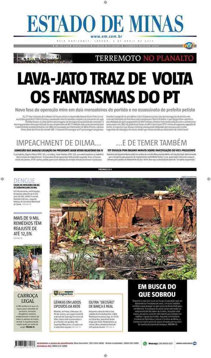 Confira a Capa do Jornal Estado de Minas do dia 02/04/2016