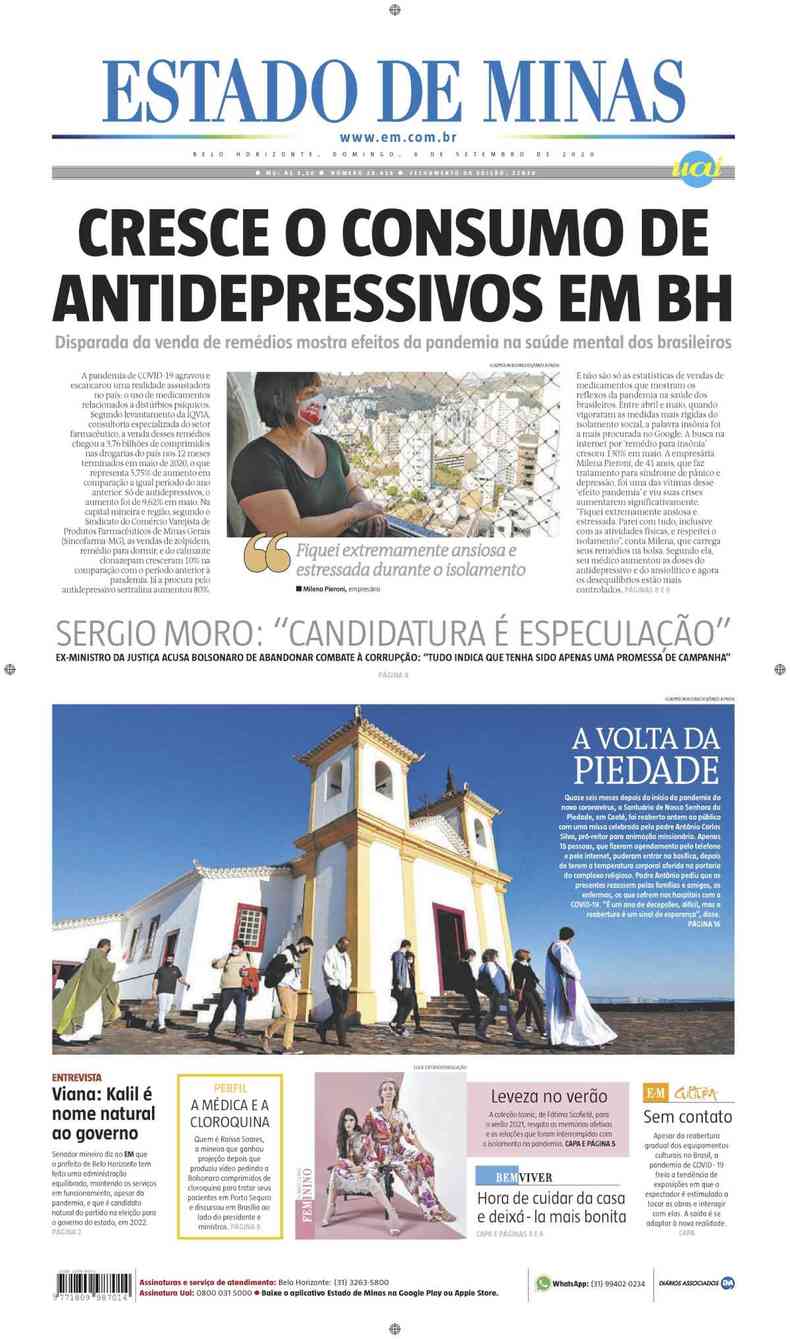 Confira a Capa do Jornal Estado de Minas do dia 06/09/2020(foto: Estado de Minas)