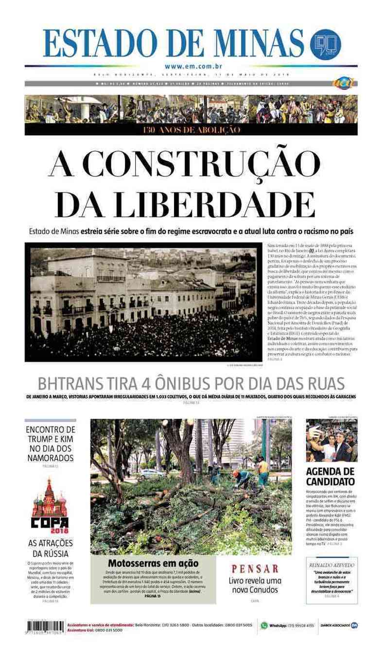 Confira a Capa do Jornal Estado de Minas do dia 11/05/2018