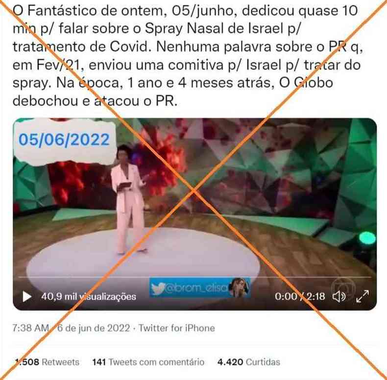 Captura de tela feita em 7 de junho de 2022 de uma publicao no Twitter