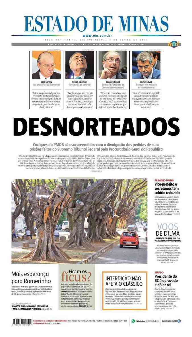 Confira a Capa do Jornal Estado de Minas do dia 08/06/2016