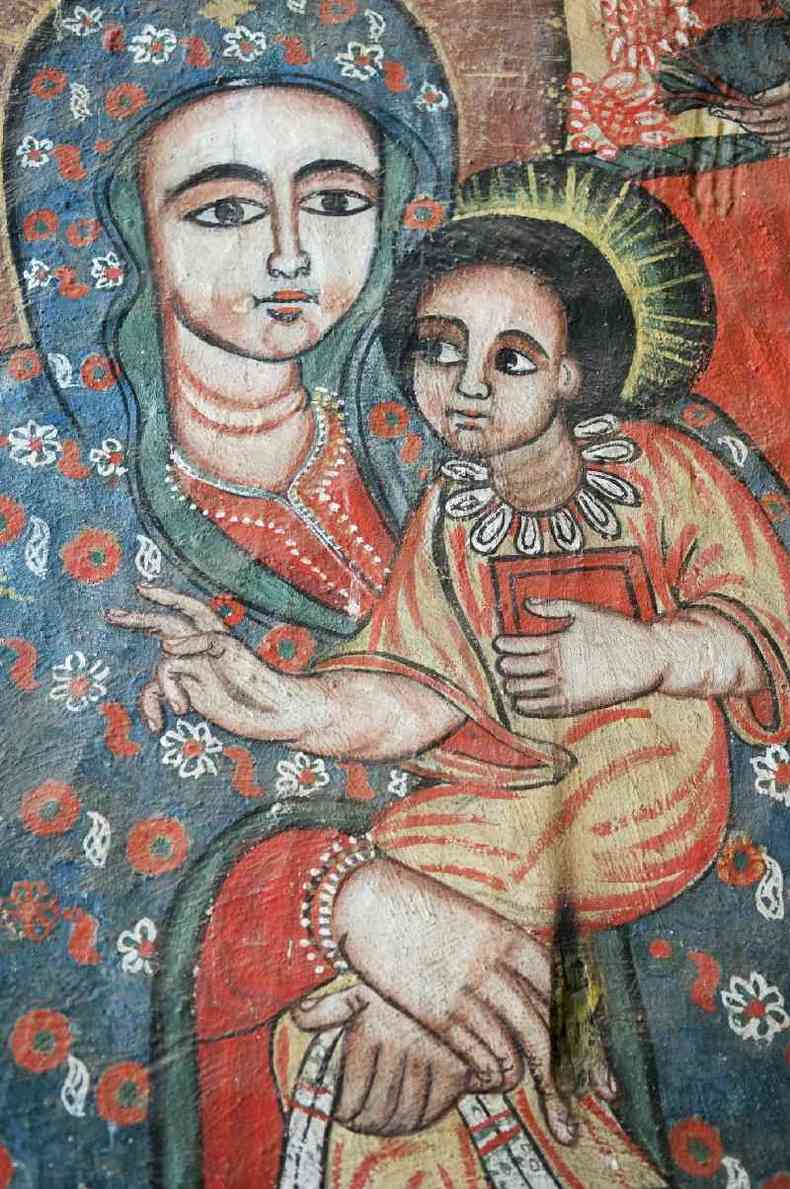 Maria e Jesus em ilustrao feita na Etipia