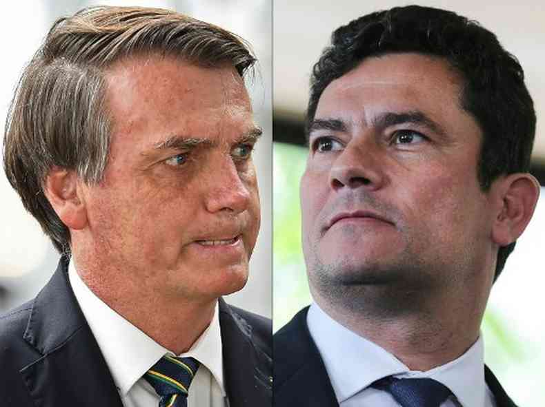 Ex-aliados e agora adversrios, o presidente Jair Bolsonaro e ex-ministro da Justia Srgio Moro(foto: Evaristo S e Srgio Lima/AFP)