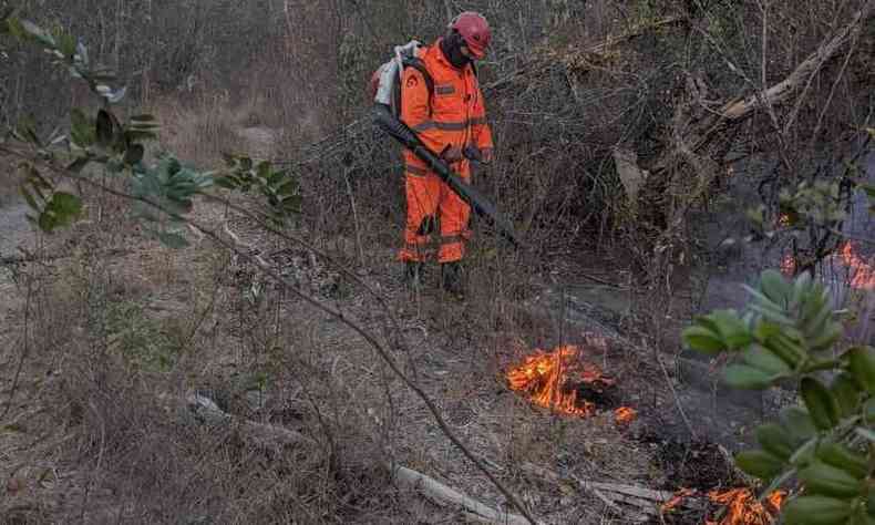 Corpo de Bombeiros de Januria atende ocorrncia de incndio em vegetao em Cnego Marinho