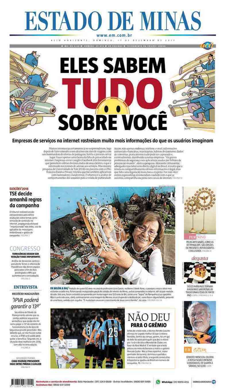 Confira a Capa do Jornal Estado de Minas do dia 17/12/2017