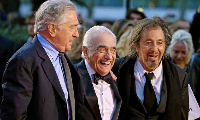 Robert De Niro, Martin Scorsese e Al Pacino, de O irlands (foto: DANIEL LEAL-OLIVAS/AFP)