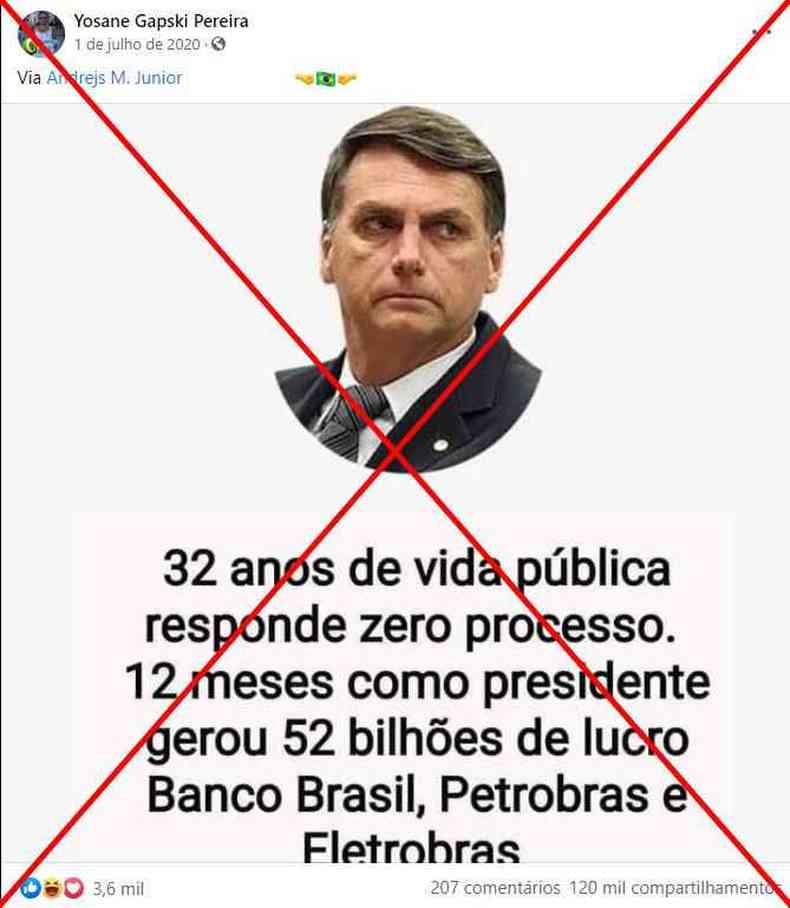 Captura de tela feita em 12 de janeiro de 2021 de uma publicao no Facebook