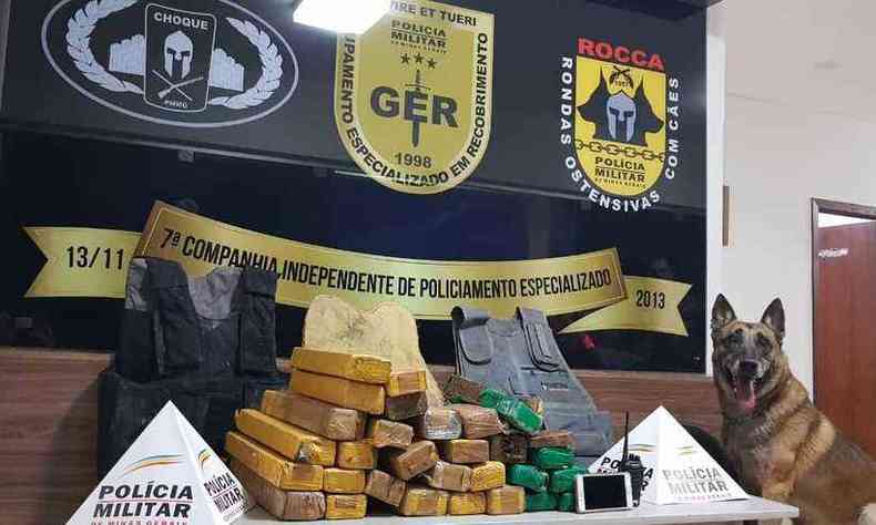 Foram apreendidas 33 barras, totalizando 40 Kg da droga(foto: Polcia Militar/Divulgao)