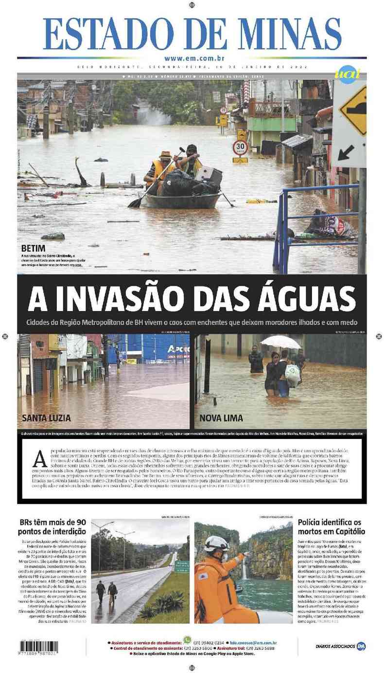Confira a Capa do Jornal Estado de Minas do dia 10/01/2022
