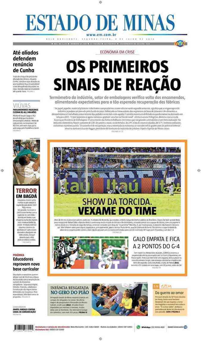 Confira a Capa do Jornal Estado de Minas do dia 04/07/2016