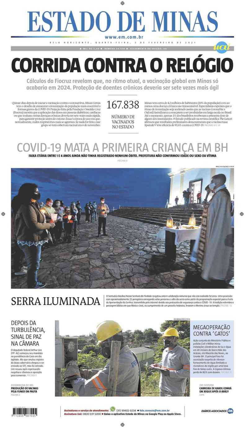 Confira a Capa do Jornal Estado de Minas do dia 03/02/2021(foto: Estado de Minas)