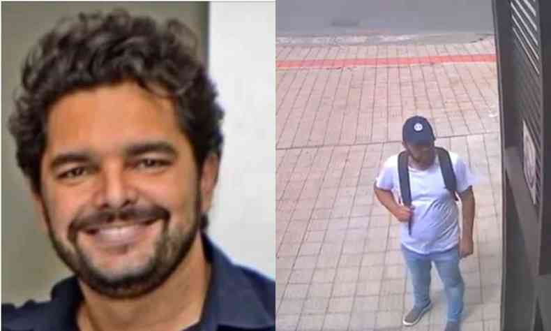 No lado esquerdo, foto de Renan; no lado direito, imagem de cmera de segurana que gravou o advogado pela ltima vez