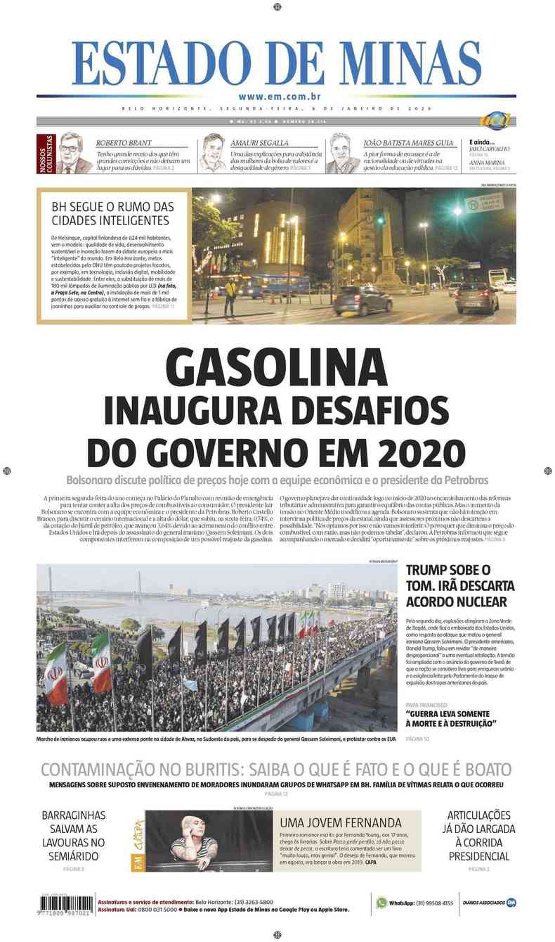 Confira a Capa do Jornal Estado de Minas do dia 06/01/2020(foto: Estado de Minas)