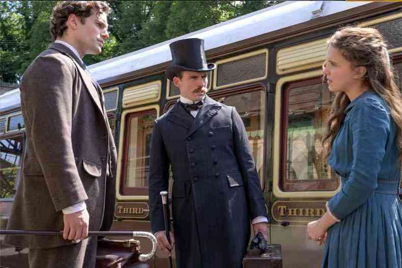 Henry Cavill, Sam Claflin e Millie Bobby Brown em Enola Holmes(foto: Netflix divulgao)