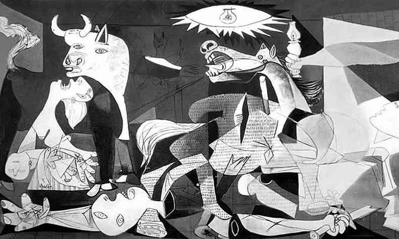 Guernica de Pablo Picasso: smbolo dos horrores da Guerra Civil Espanhola. Calcula-se que metade da populao foi massacrada pelos combates e expurgos patrocinados pelos nacionalistas de Franco.(foto: Internet)