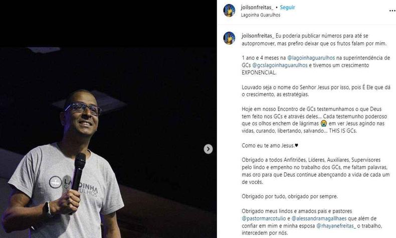 Em agosto de 2022, pastor comemorou um ano e quatro meses na superintendncia de Grupos de Crescimento da Igreja Batista da Lagoinha
