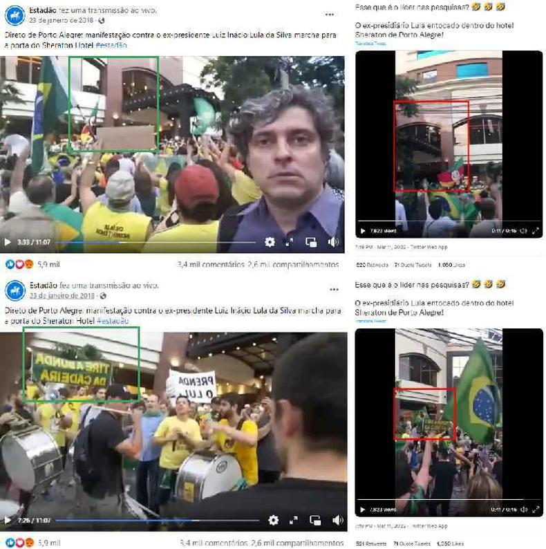 Comparao feita em 12 de maro de 2022 entre trecho de vdeo publicado pelo jornal O Estado de S. Paulo em 2018 e vdeo publicado no Twitter ( . / )