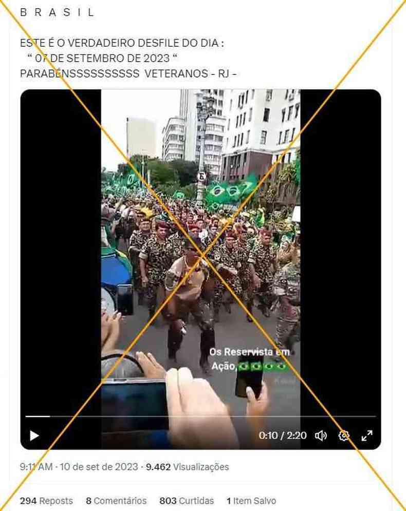 Captura de tela feita em 11 de setembro de 2023 de uma publicao no X