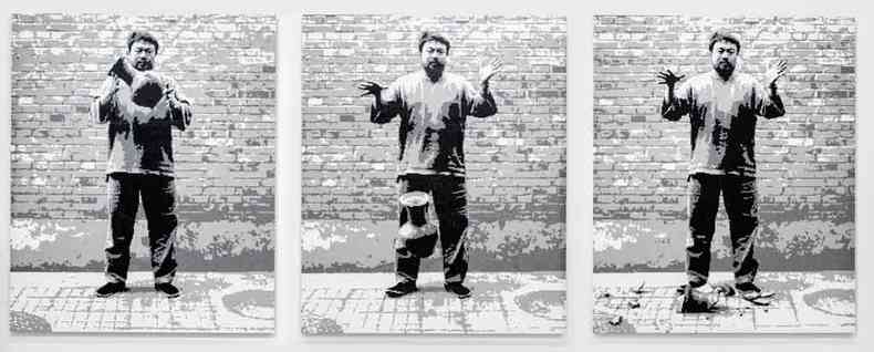 A obra Deixando cair uma urna da Dinastia Han (2015), crtica de Ai Weiwei  Revoluo Cultural chinesa, faz parte da mostra, que ficar em cartaz at 15 de abril, no prdio da Praa da Liberdade (foto: Fotos: CAROL QUINTANILHA/DIVULGAO)