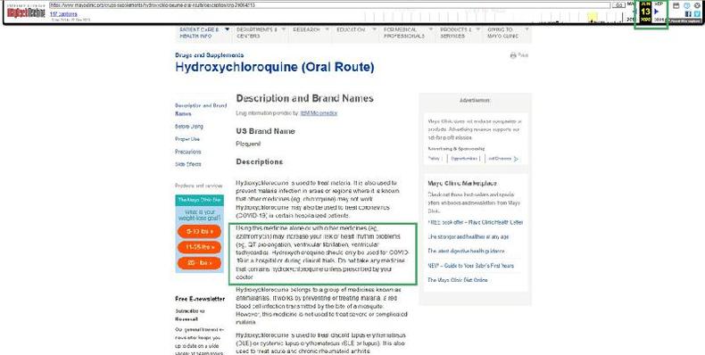 Captura de tela feita em 29 de setembro de 2023 da verso de 13 de junho de 2020 do site da Mayo Clinic, arquivada na plataforma Wayback Machine 