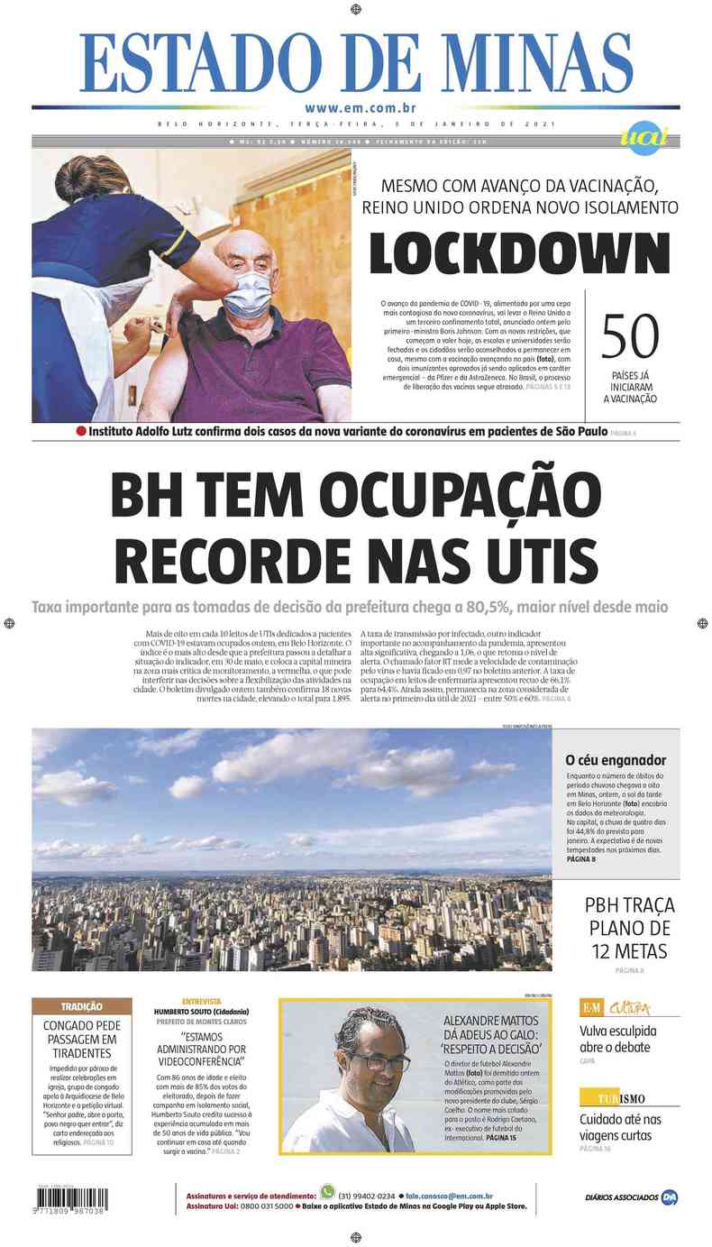 Confira a Capa do Jornal Estado de Minas do dia 05/01/2021(foto: Estado de Minas)