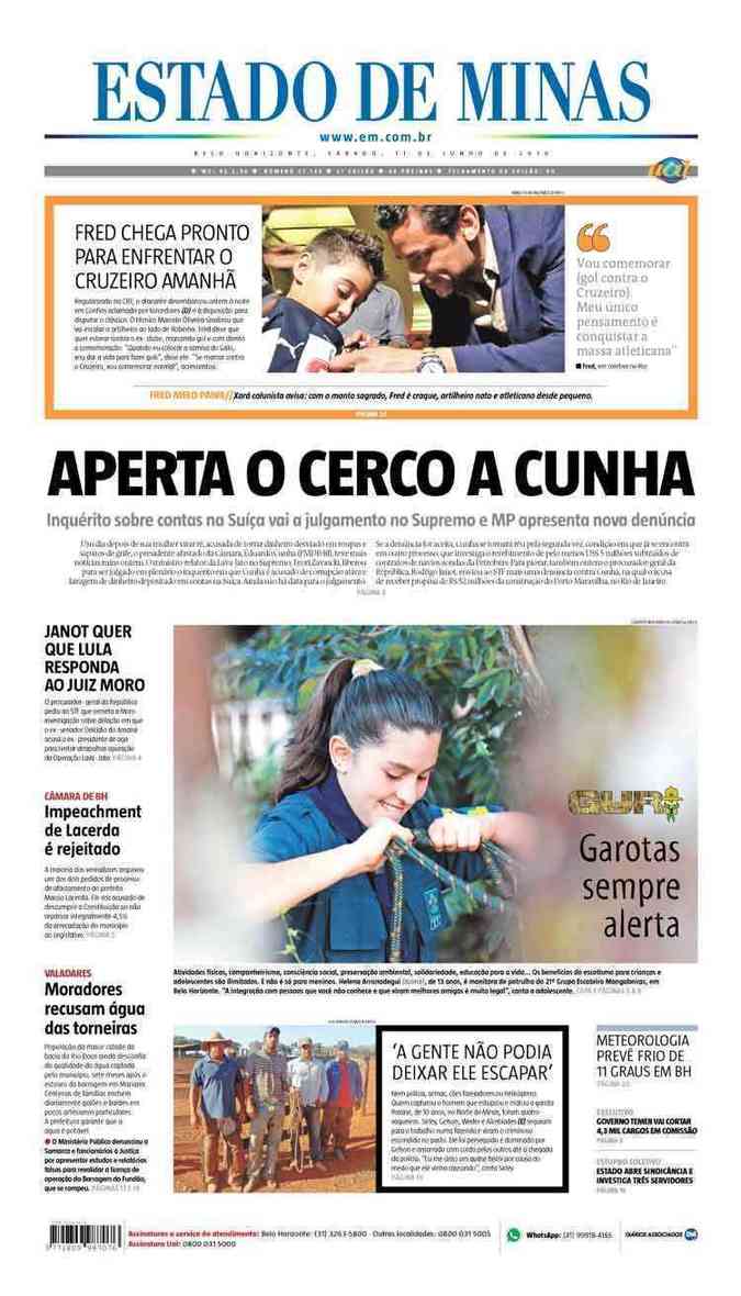Confira a Capa do Jornal Estado de Minas do dia 11/06/2016