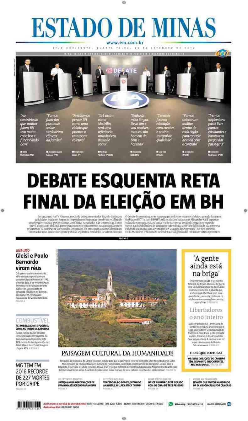 Confira a Capa do Jornal Estado de Minas do dia 28/09/2016