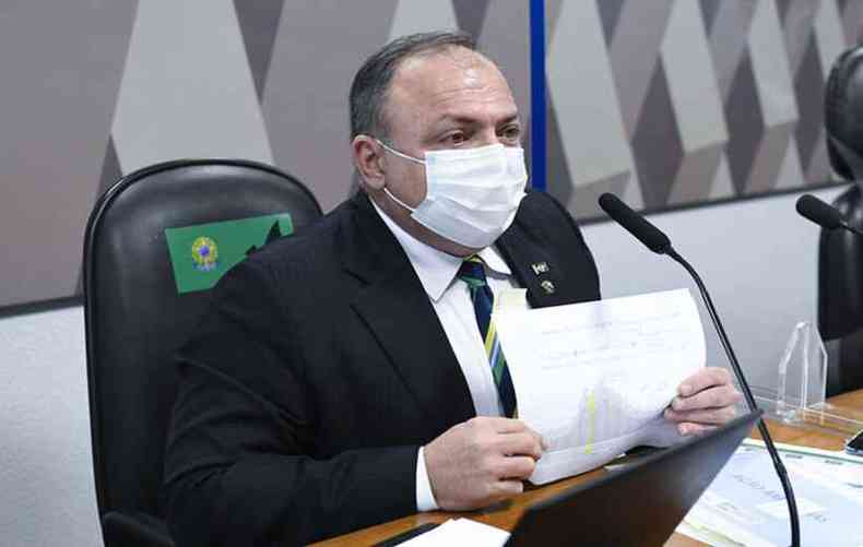 Pazuello disse que sua gesto no Ministrio da Sade apresentou 'medidas protetivas' como combate  COVID-19(foto: Jefferson Rudy/Agncia Senado)