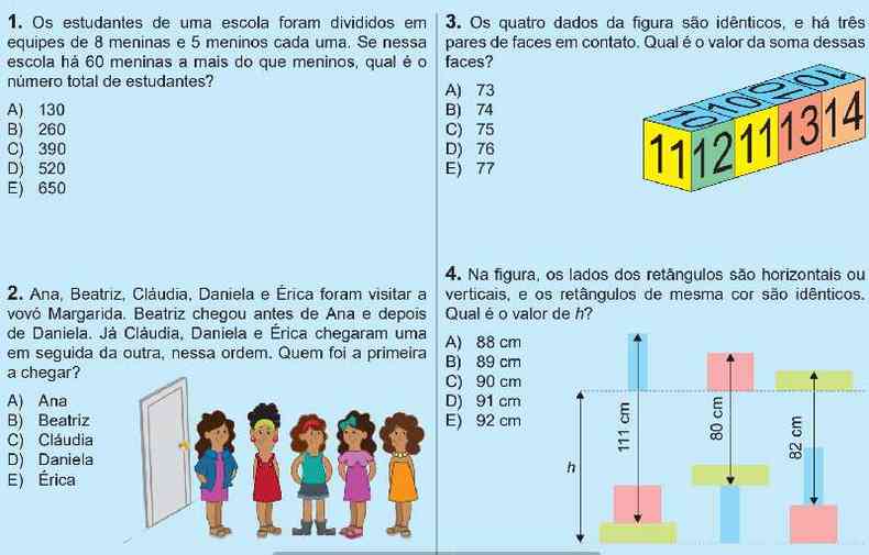 Alguns exerccios da prova do ensino mdio da Olimpada Brasileira de Escolas Pblicas, que incentivam o raciocnio