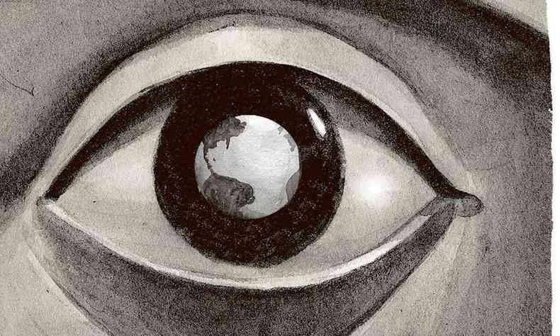 Ilustração mostra o planeta Terra dentro de um olho humano