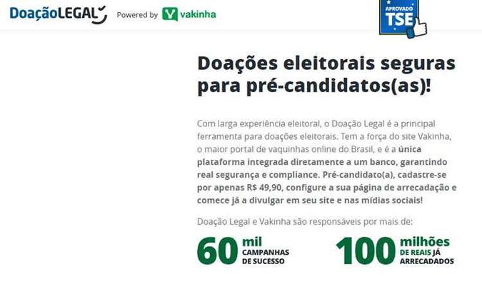 O site foi criado pelo Vakinha, uma das maiores plataformas do tipo no país(foto: Site Doação Legal/Reprodução) O site foi criado pelo Vakinha, uma das maiores plataformas do tipo no país(foto: Site Doação Legal/Reprodução)