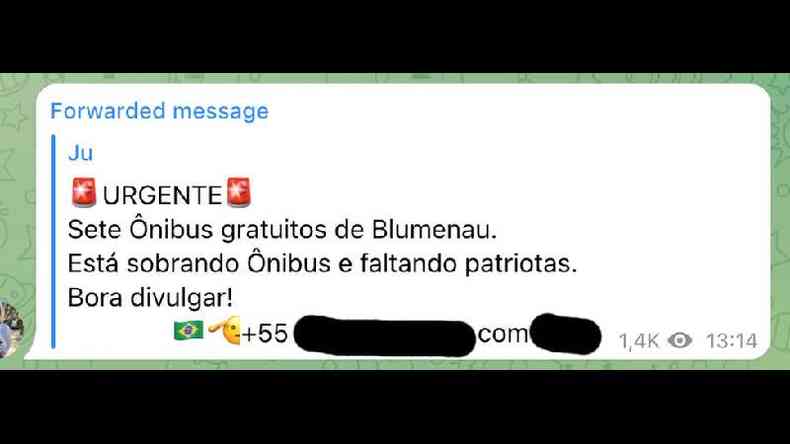 Postagem em grupo de bolsonaristas oferece transporte gratuito para 'patriotas' saindo de Blumenau