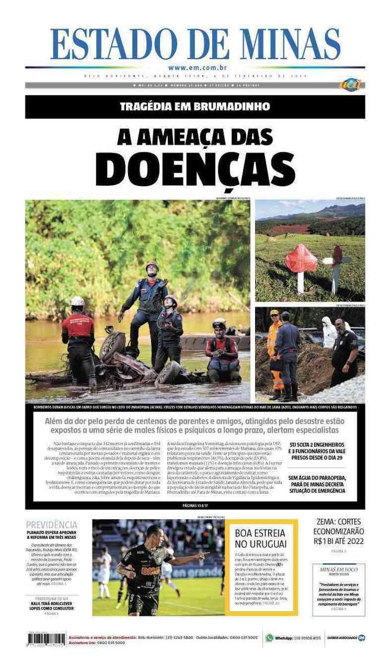 Confira a Capa do Jornal Estado de Minas do dia 06/02/2019(foto: Estado de Minas)