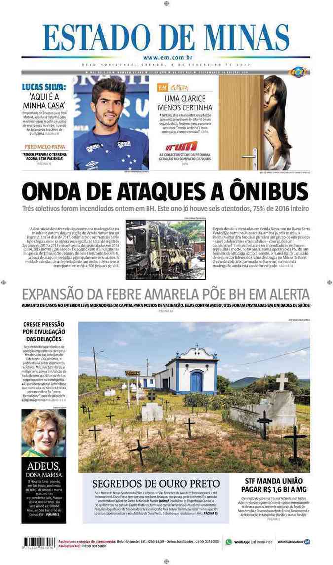 Confira a Capa do Jornal Estado de Minas do dia 04/02/2017