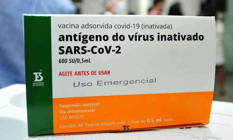 Caixa da CoronaVac, vacina contra a COVID-19(foto: Ramon Lisboa/EM/D.A Press - 19/01/2021)