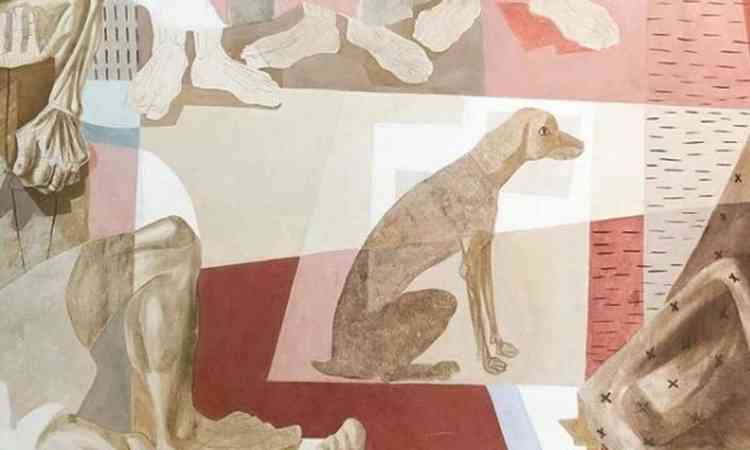 Detalhe de painel de Portinari dedicado a So Francisco de Assis traz um cachorro como detalhe