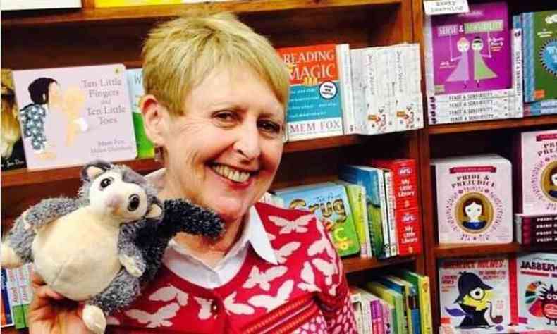 Imagem da Mem Fox em uma livraria na Austrlia