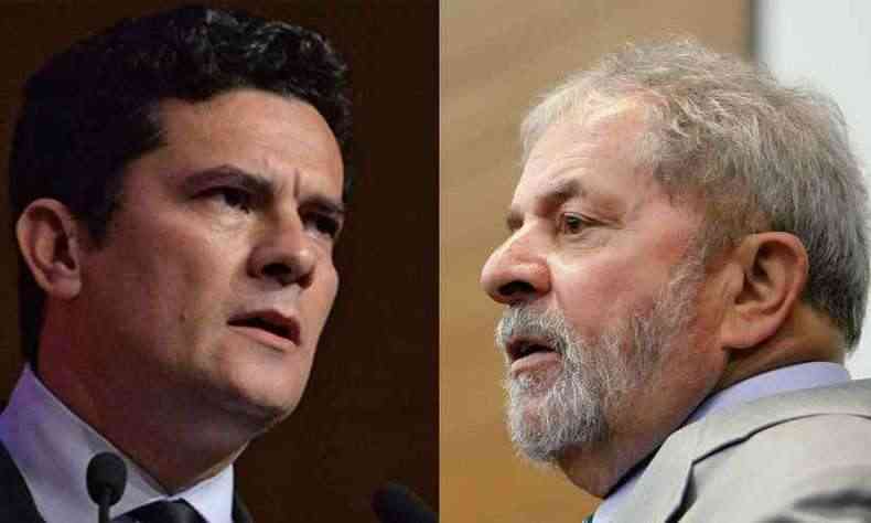 Montagem de fotos: à esquerda, Sergio Moro. à direita, Lula