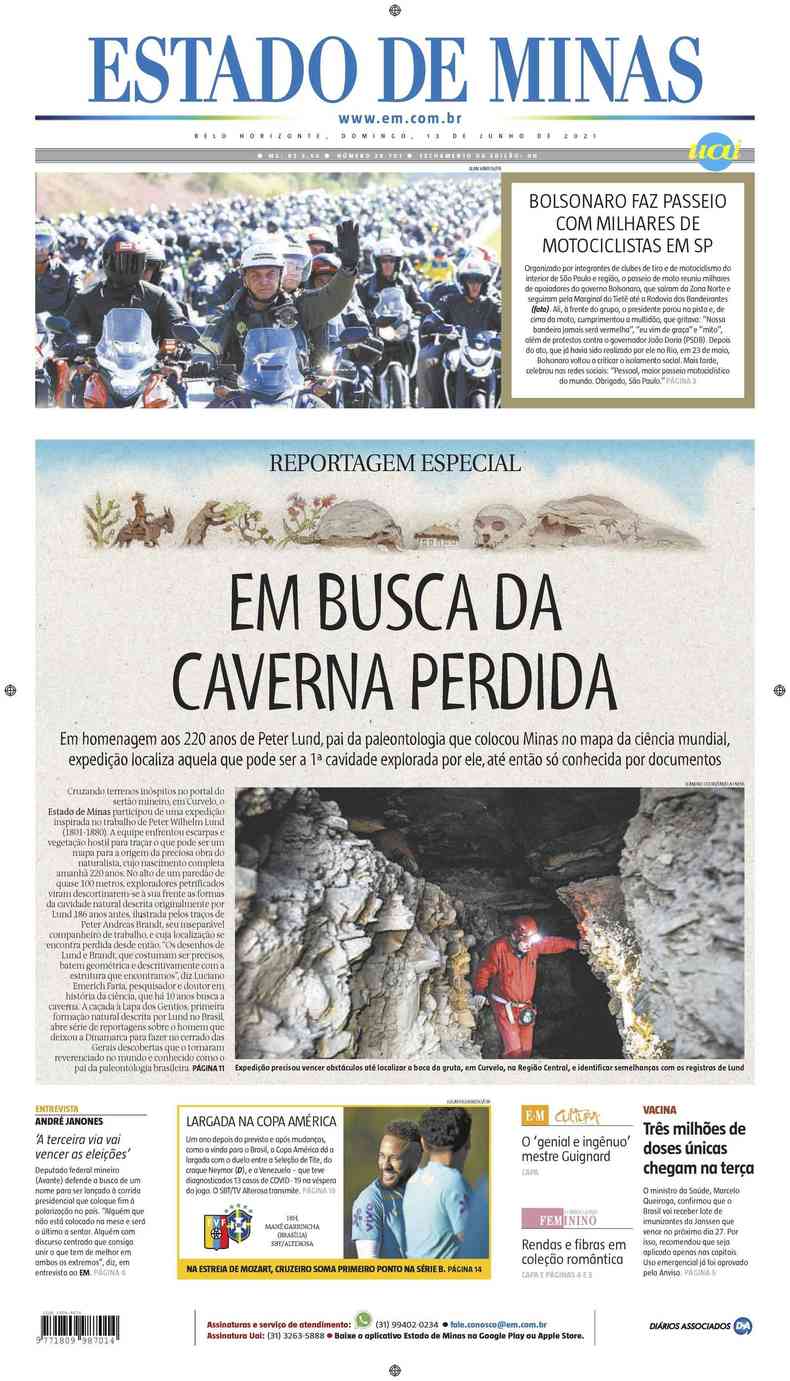 Confira a Capa do Jornal Estado de Minas do dia 13/06/2021(foto: Estado de Minas)