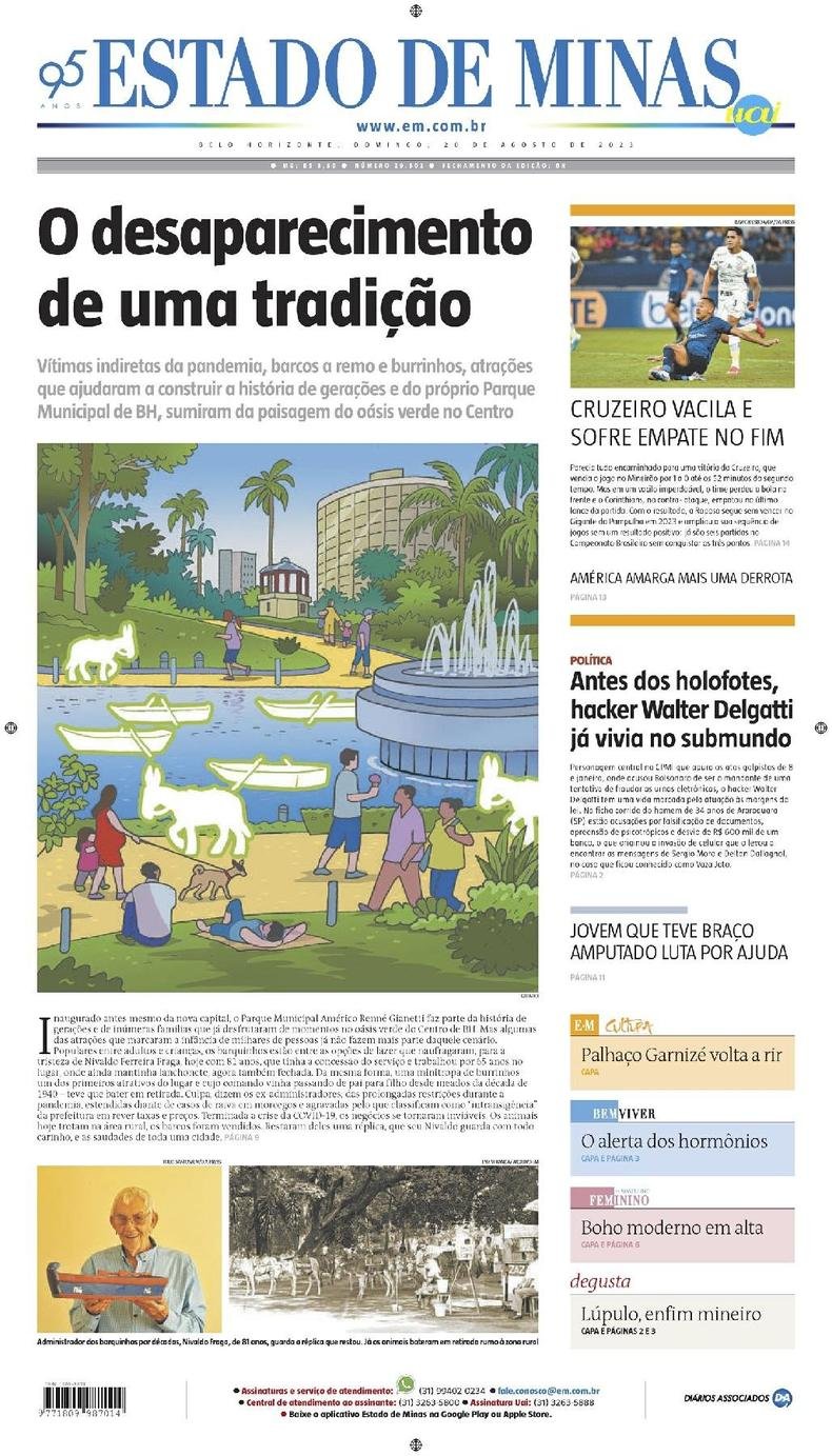 Confira a Capa do Jornal Estado de Minas do dia 20/08/2023