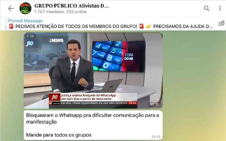 Vdeo de 2018 da Globonews sobre deciso judicial para bloquear WhatsApp est sendo compartilhado como se fosse atual