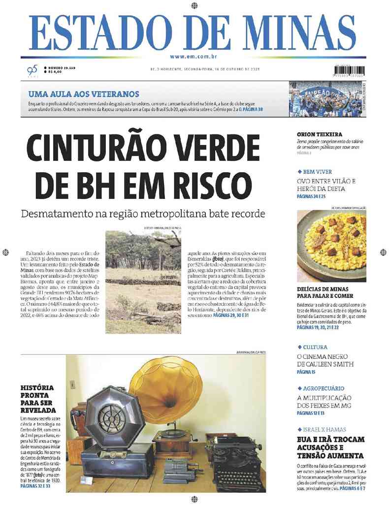 Confira a Capa do Jornal Estado de Minas do dia 10/08/2023