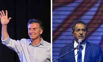 Mauricio Macri ( esquerda) e Daniel Scioli ( direita)(foto: Montagem AFP PHOTO / EITAN ABRAMOVICH e AFP PHOTO / ALEJANDRO PAGNI)
